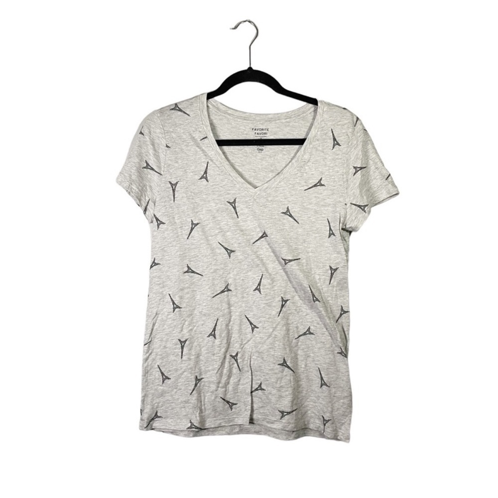 Gap Factory Favorite Tee Short Sleeve V Neck Top Blouse Eiffel Tower Size Medium